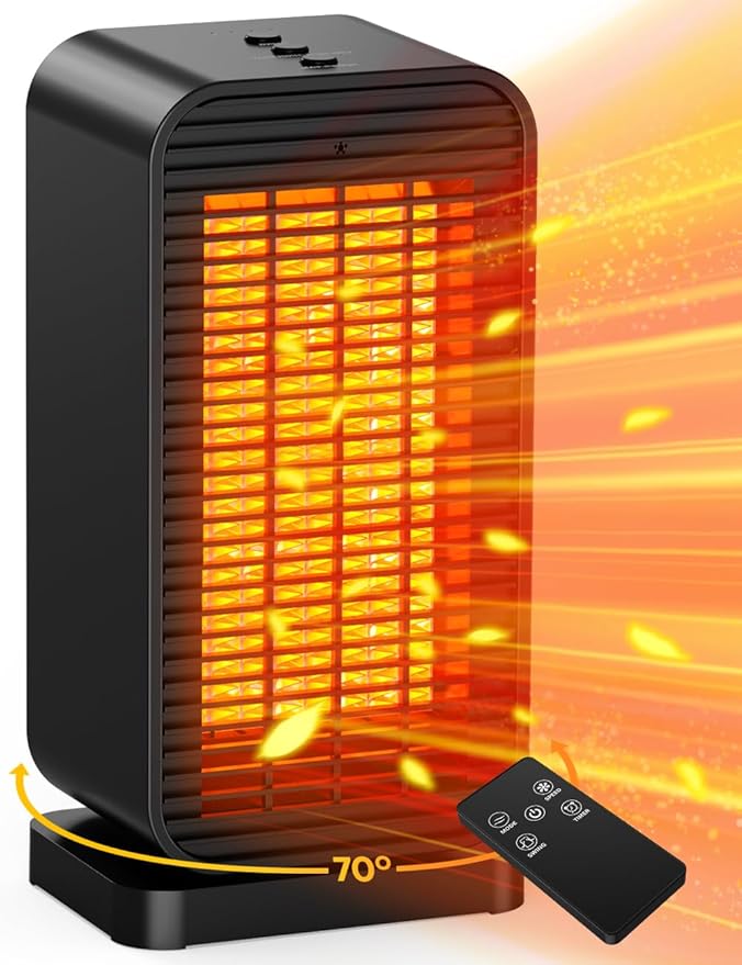 Outdoor Heaters for Patio w/2 Modes&2 Heat Levels, 1S Heating 1200W PTC Ceramic Electric Heater, Overheat&Tip-over Protection, Remote, 70° Swing Space Heater for Indoor Use Large Room Garage