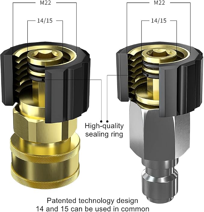 POHIR Pressure Washer Adapter Set, M22 14mm X 3/8" Male Plug Female Socket, Brass Quick Connect Fittings, Coupler for Pressure Washer Gun or Hose