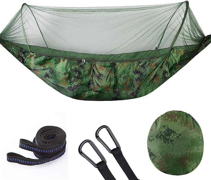 Camping Hammock, Lightweight Nylon Parachute, Portable Indoor & Outdoor Tree Hammock with 2 Hanging Straps & Tent Net, Travel Hammocks, Backyard, Camping-A||290140CM