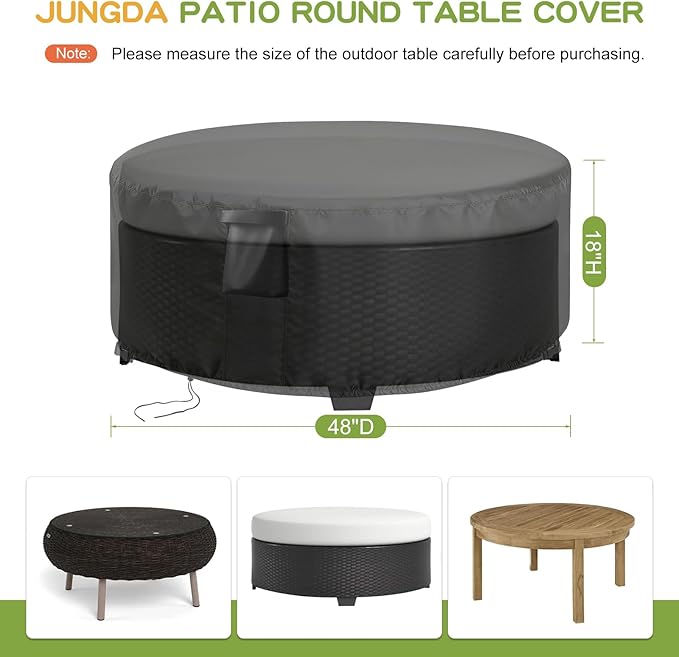 Outdoor Round Coffee Table Cover 48 Inch, Waterproof Patio Round Table Covers, Heavy Duty Outdoor Furniture Cover - 48 x 18 Inch