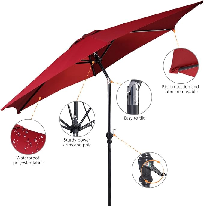 Giantex 9ft Patio Umbrella Outdoor, Market Table Umbrella w/Push Button Tilt and Crank, 180G Polyester Fabric and Sturdy Ribs, Sun Canopy Umbrellas for Patio Garden Beach Deck Pool