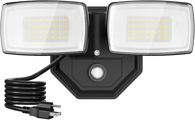 Onforu 32W 3200LM Dusk to Dawn Outdoor Lighting,6500K Dual Heads Plug in Flood Light,Black Outdoor Lighting,IP66 Waterproof LED Security Lights for Garage,Yard,Outside