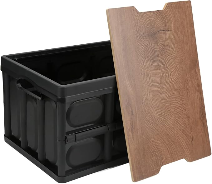 ZJchao 30L Outdoor Storage Bin with Removable Wooden Panel Weather Shell for Camping Patio and Garden Use