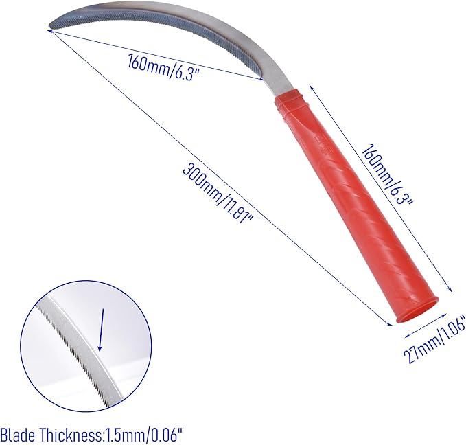 2pce 300mm/11.81in Carbon Steel Billhook Brush Clearing Sickle for Grass,Weeding Tools for Garden,Curved Sawtooth Sickle,Machete Axe for Cutting Trees,Steel Blade Knife in Hand