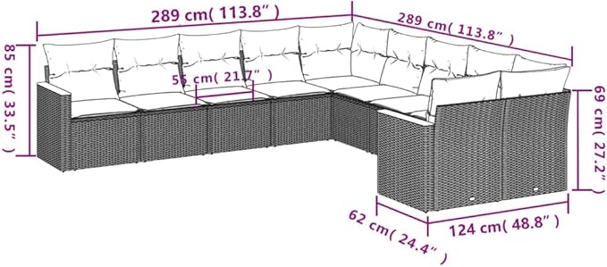 10 Piece Patio Sofa Set with Cushions, Sectional Sofa Patio Conversation Set Outdoor Sofa Sets Outdoor Dining Sets for Exhibition Poolside Piazza Garden Black Poly Rattan
