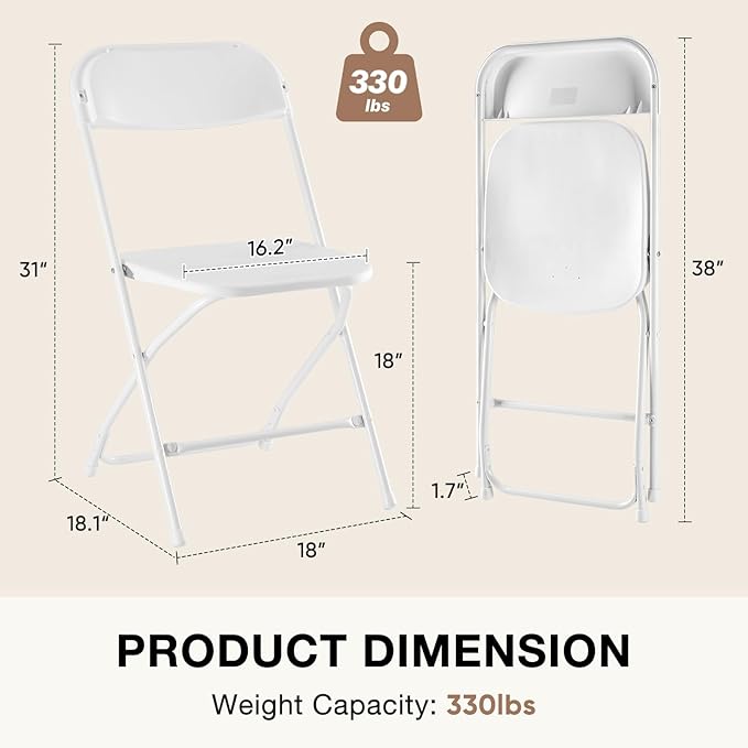 Sweetcrispy 8 FT Folding Picnic Table with 10 White Folding Chairs, Easy to Fold and Store, Foldable Table for Camping Picnic Dining Party Kitchen Outdoor Indoor with Carrying Handle