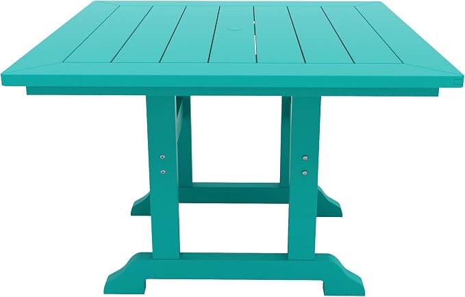 WestinTrends Malibu 5 Piece Adirondack Outdoor Dining Set, All Weather Poly Lumber Patio Table and Chairs Furniture Set, 43" Trestle Square Dining Table and 4 Adirondack Dining Chair, Turquoise