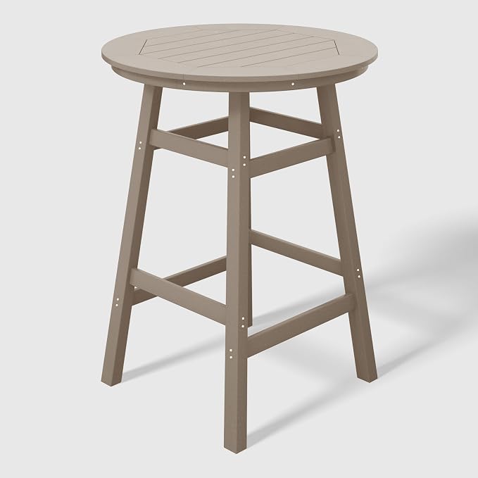 WestinTrends Malibu Outdoor 35" HDPE Round Patio Bar Height Table, Weathered Wood