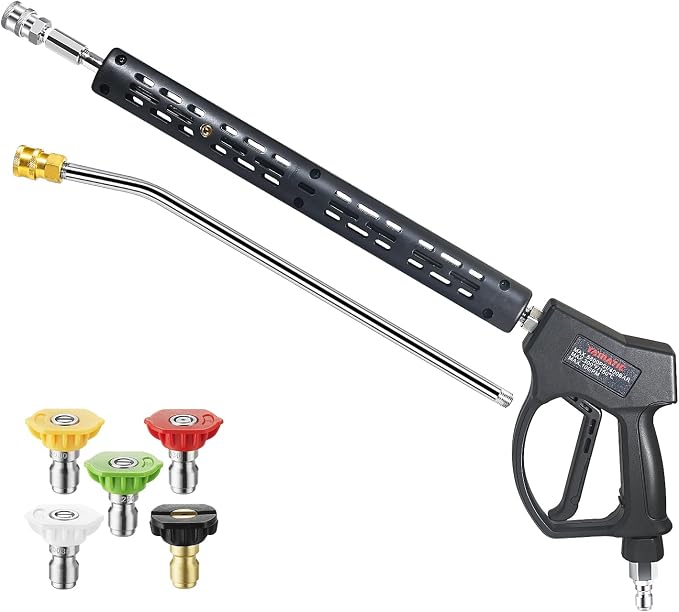 YAMATIC Stainless Steel Pressure Washer Gun 5800 PSI with Swivel 3/8" Plug, High Power Washer Extension Wand Easy Pull Trigger Handle with 1/4" Quick Connect for Foam Cannon Gun Car Wash