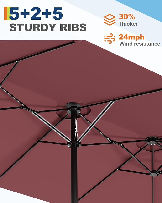 GarveeLife 15 ft Large Patio Umbrella with Lights, 36 LED Lights Double-sided Patio Umbrella with Weighted Base for Poolside Garden Backyard