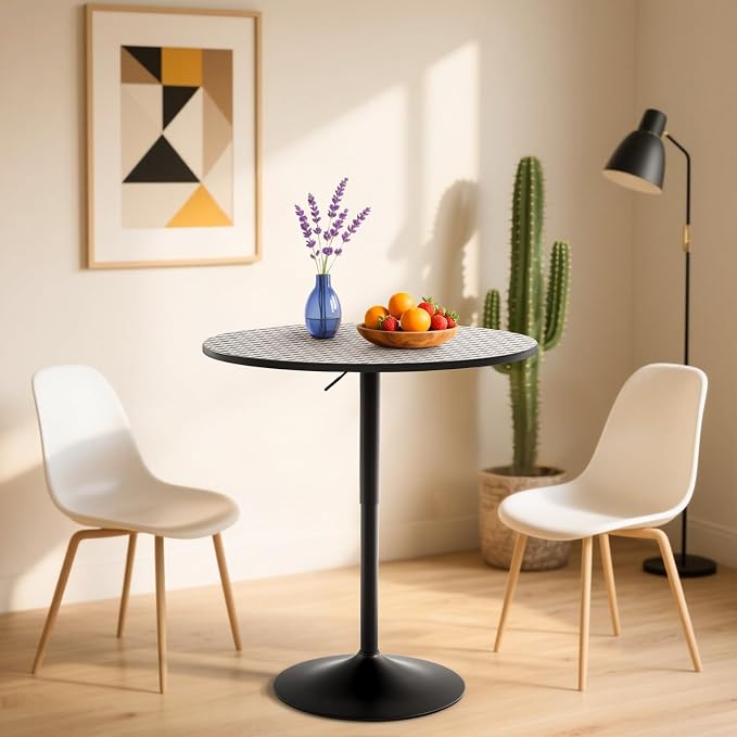 Athena Collection Bar Table Modern Round Cocktail Table Height Adjustable, Tall Bistro Pub Table with Sturdy Base, Suitable for Home, Kitchen, Pub, Restaurant, Silver