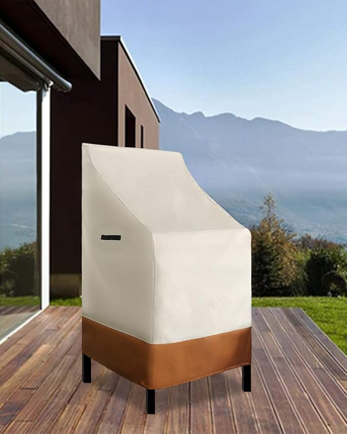 RosieLily High Back Patio Chair Covers Waterproof Stackable Outdoor Bar Stool Cover Beige Patio Furniture Covers Outside Lounge Deep Seat Cover, High Back, 2 Pack-Beige and Brown