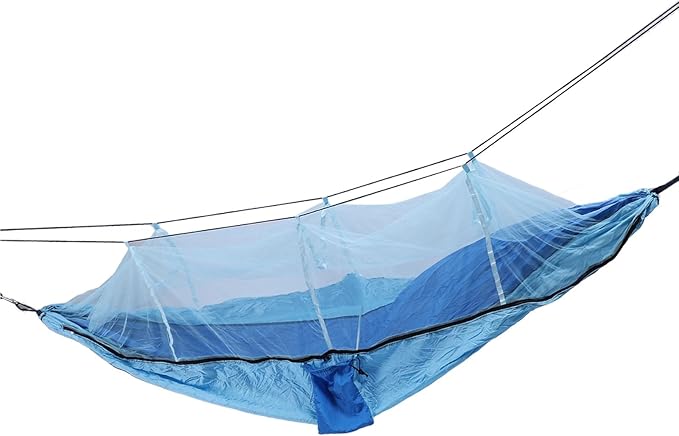 Camping Hammock with Net, Portable Outdoor Hammock Travel Bed 661lb Load Bearing Lightweight Portable Hammock with Net Nylon Material Hammock for Camping (Royal Blue with Light