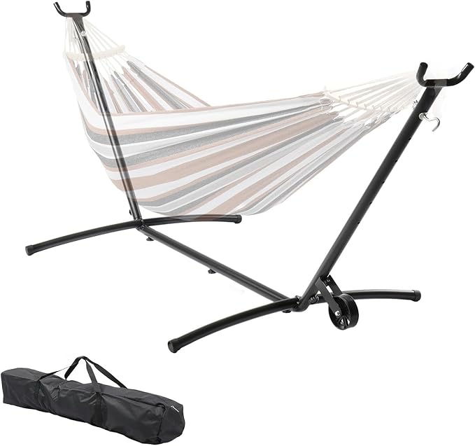 ONCLOUD 9ft Steel Hammock Stand w/Built-in Wheel, Portable Hammock Stand for Outside, Heavy-Duty Hammock Stand Only for Yard or Indoor with Carrying Case, Easy to Remove, 550 LBS (Black w/Wheel)