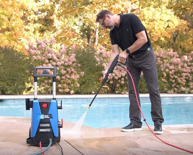 AR Blue Clean BC383HS Electric Pressure Washer-2000 PSI, 1.7 GPM, 13 Amps Bayonet Connect Accessories, Telescopic Handle, On Board Storage, Portable Pressure Washer, High Pressure, Car Washer, Patio