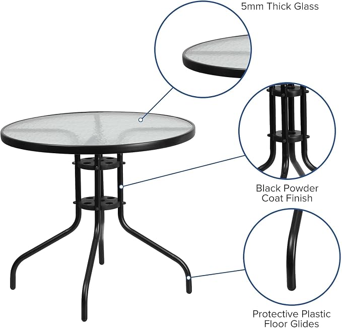 Flash Furniture Bellamy 31.5" Round Indoor/Outdoor Tempered Glass Metal Frame Side Table