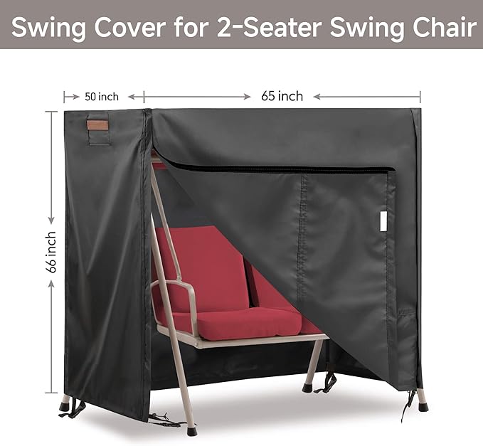 Outdoor Swing Covers for Patio Swing 2 Seater, 65" L x 50" D x 66" H, 2 Seat Swing Cover Waterproof, Porch Patio Swing Canopy Cover, Windproof UV Resistant All Weather Protector - Black