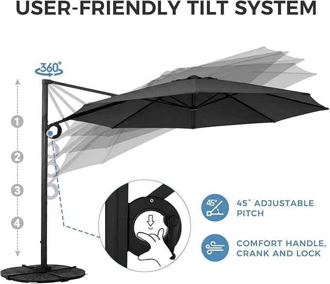 Grand patio 12 FT Patio Umbrella, Outdoor Large Round Cantilever Umbrella with 360° Rotation, Aluminum Offset Umbrella for Patio Garden Deck Pool, Dark Gray