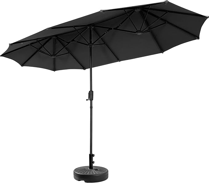 13Ft Large Patio Umbrella with Base Outdoor Double-Sided Market Extra Large Table Umbrella Easy Crank for Yard, Poolside, Deck-Black