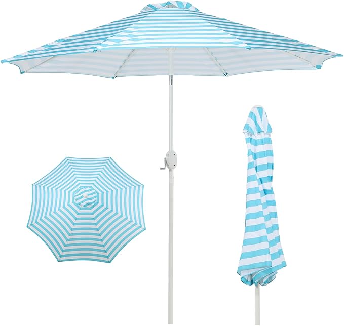 BPS 9FT Outdoor Patio Umbrella, Outdoor Market Table Umbrella with 8 Sturdy Ribs, Push Button Tilt and Crank for Garden, Deck, Backyard, Poolside