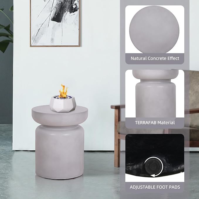 Afterglow Terrafab Concrete Look Side Table End Table Natural Decorative Garden Stools for Living Room Bedroom Patio Home Decor, Size: Ф14.6”* 17”H, Grey