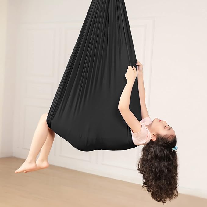 Kids Sensory Therapy Swing Hammock Children's Swing Hammock Indoor Elastic Cuddle Pod Swing for Autism Boys Girls with ADHD SPD Asperger's Sensory Integration Special Needs (Black)