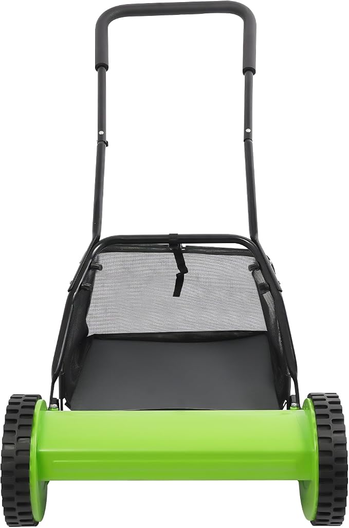 16 in Push Reel Lawn Mower, Cordless Manual Reel Lawn Mower with 0.67-1.3 in Adjustable Mowing Height 5-Blade Walk-Behind Steel Lawn Mower with Large Capacity Grass Bag for Green Lawns