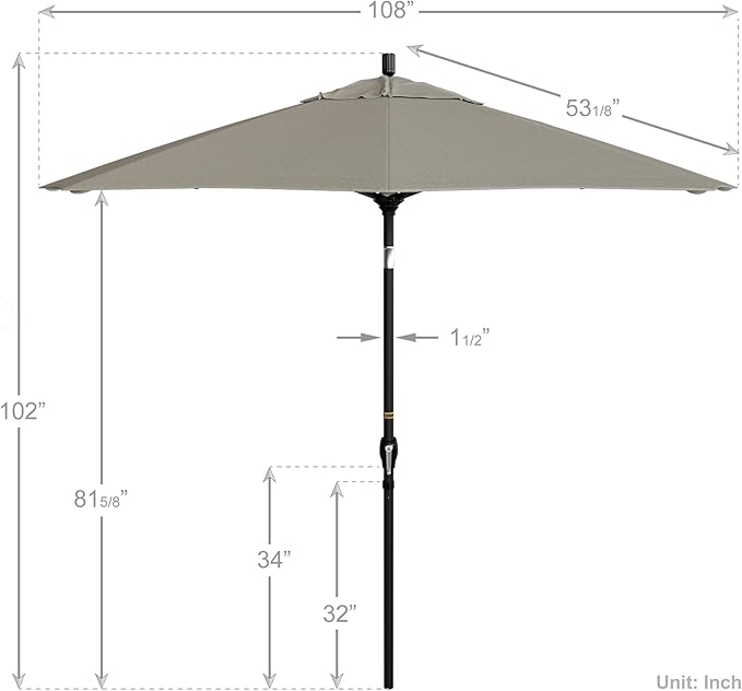 California Umbrella 9' Round Aluminum Market Umbrella, Crank Lift, Push Button Tilt, Black Pole, Woven Granite Olefin