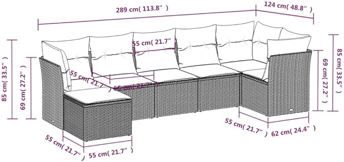 7 Piece Patio Sofa Set with Cushions, Sectional Sofa Front Porch Furniture Porch Furniture Set Patio Conversation Set for Poolside Exhibition Piazza Garden Black Poly Rattan
