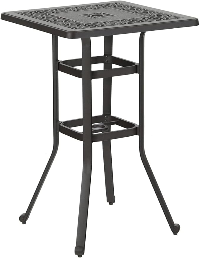 MFSTUDIO 27.5” Square Cast Aluminum Bar Height Patio Table, 42” Outdoor Bar Table with 1.75” Umbrella Hole for Bistro,Backyard,Brown