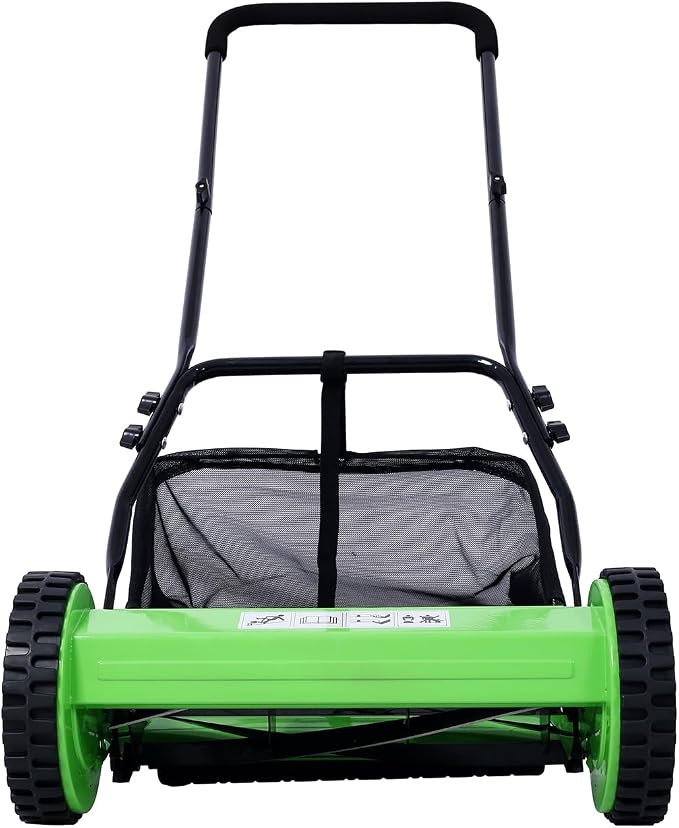 Lawn Mower 16-Inch 5-Blade Reel Mower Push Reel Lawn Mower with Grass Catcher (Green)