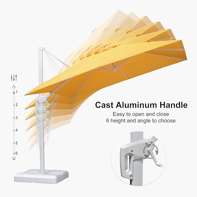 PURPLE LEAF 9 FT Patio Umbrella With Base White Cantilever Umbrella Square Outdoor Offset Umbrella Windproof with 360° Rotation for Garden Deck Pool, Yellow