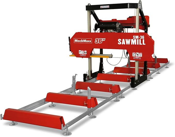 MechMaxx 36" MAX Portable Sawmill, 25HP 688cc HONDA GX690 V-Twin Engine, 35" Board Width, 20' Track Length, (10 x Blades Included),Model SM36HMAX