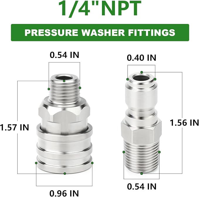 TAISHER 6PCS 304 Stainless Steel 1/4" Female NPT High Pressure Washer Quick Connect Coupler for Pressure Washing Gun Hose Accessories