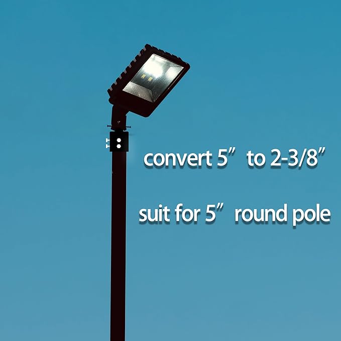 Tenon Adapter for 5 inch Round Pole, Heavy Duty 2 3/8 inch Slip Fitter, Convert 5' to 2.38' Vertical Mounting Bracket for Shoebox Lighting, Street Parking Lot Light