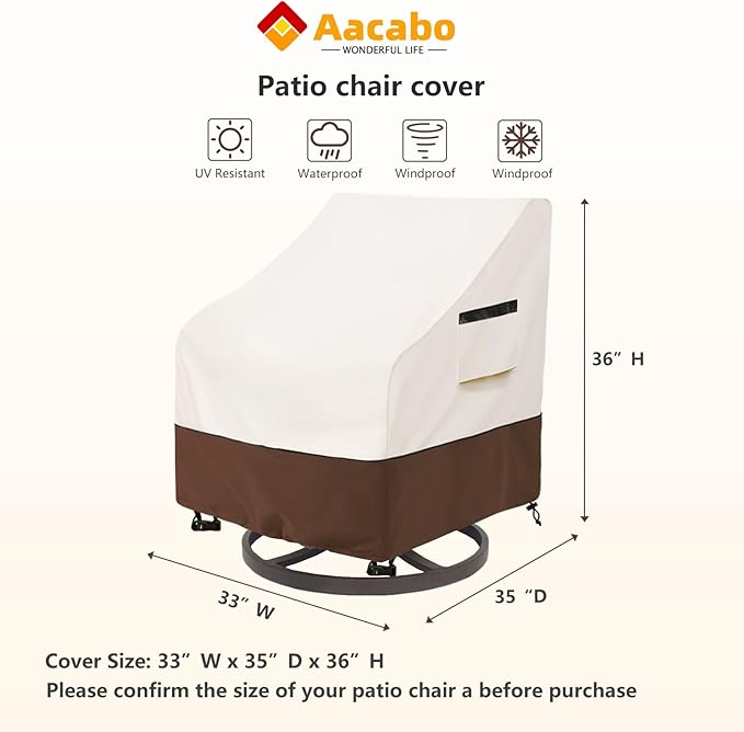 Patio Chair Covers Waterproof Patio Furniture Covers,33W x 37D x 38.5H Inches Outdoor Swivel Chair Cover 4 Pack -Beige