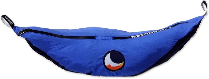 NOVICA Black with Blue Trim Parachute Portable 2 Person XL Camping Hammock with Hanging Straps, 'Pacific Dreams' (Double)