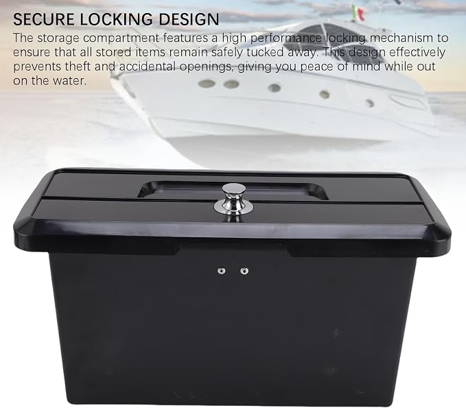 Aramox Marine Deck Storage Box, ABS Lockable Glove Box, Multifunctional Compartment with Dual Cup Holder for Boats and Yachts (Black)