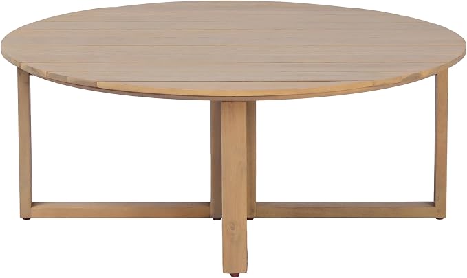 Christopher Knight Home Dahlia 14.37" Height Outdoor Coffee Table, Acacia Wood Accent Table with Slatted Panel Design, Round Patio Table for Garden Balcony, Low Maintenance Patio Furniture, Light Teak