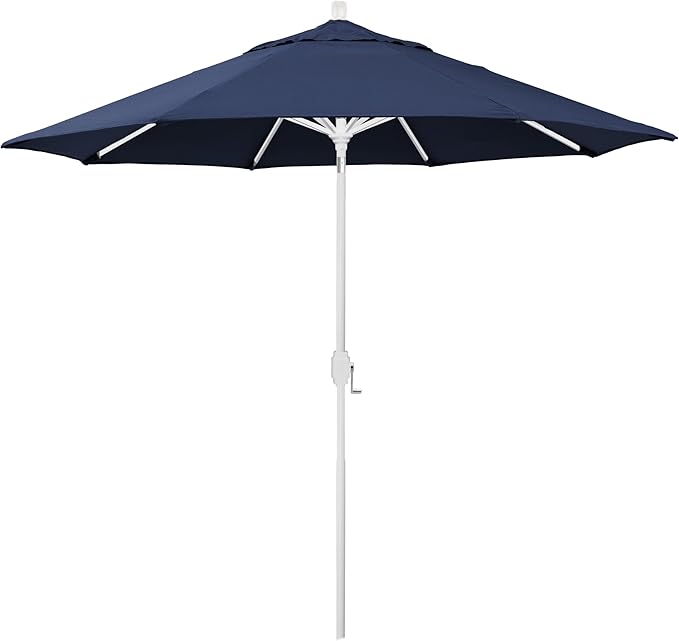 California Umbrella 12-Year-Non-Fading, 9Ft Premium Sunbrella Patio Umbrella, Hand-Crank, Button-Tilt, White Frame, Navy Fabric