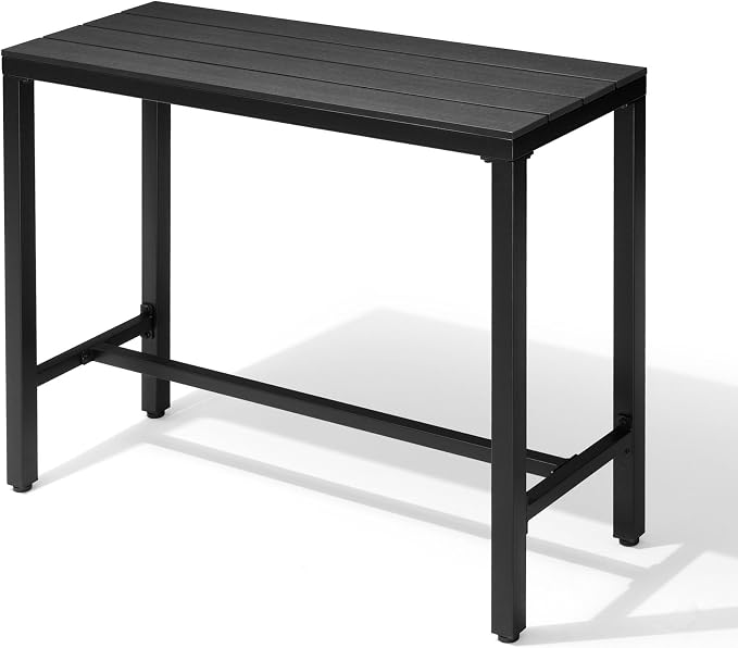 Outdoor Bar Table 43" All-Weather Patio Bar Table with Metal Frame and Waterproof Wood-Like Tabletop Outdoor Console Table for Balcony Yard Garden Bistro Hot Tub Use(Black)