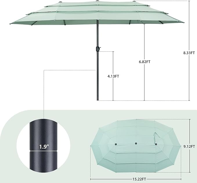 Ainfox 15ft Large Patio Umbrella, Outdoor Double-Sided Pool Umbrellas, 3 Tiers Large Rectangle Market Umbrella for Poolside