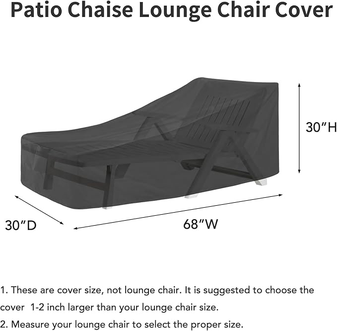 Easy-Going Waterproof Patio Lounge Chair Cover UV Resistant Outdoor Chaise Lounge Covers with Tape Sealed Seam(2 Pack-68Wx30Dx30H inch, Black)