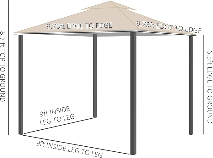 Outsunny 10' x 10' Patio Gazebo, Aluminum Frame Double Roof Outdoor Gazebo Canopy Shelter with Netting & Curtains, for Garden, Lawn, Backyard and Deck, Khaki