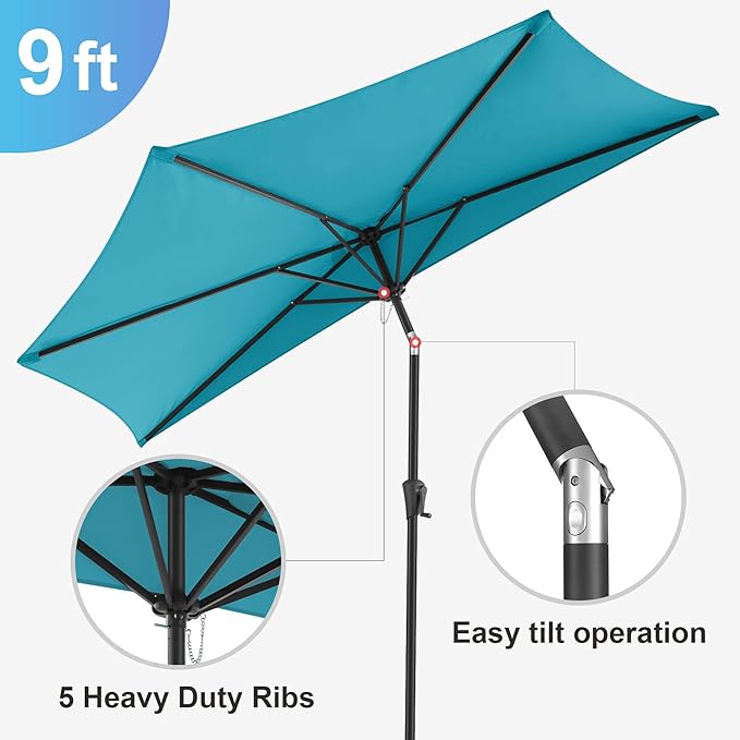 9ft Half Umbrellas Outdoor - Half Patio Umbrella with Tilt, UV Protection Waterproof, Half Round Umbrella for Wall Balcony, Pool, Porch, Garden, Deck, Backyard (Aqua Blue)