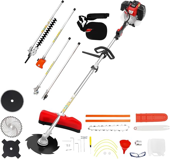 10 in 1 Gas Weed Eater 52CC 2-Stroke Multi-Functional Gas Weed Wacker with Hedge Trimmer Chainsaw Brush Cutter, String Trimmer Weed Eater for Garden Lawn Care