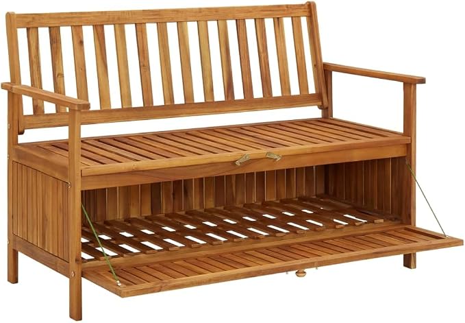Patio Storage Bench, Outdoor Wooden Deck Box, Solid Wood Patio Furniture for Outdoor Cushions, Pool Storage and Garden Tools, 47.2"x24.8"x33.1", -330