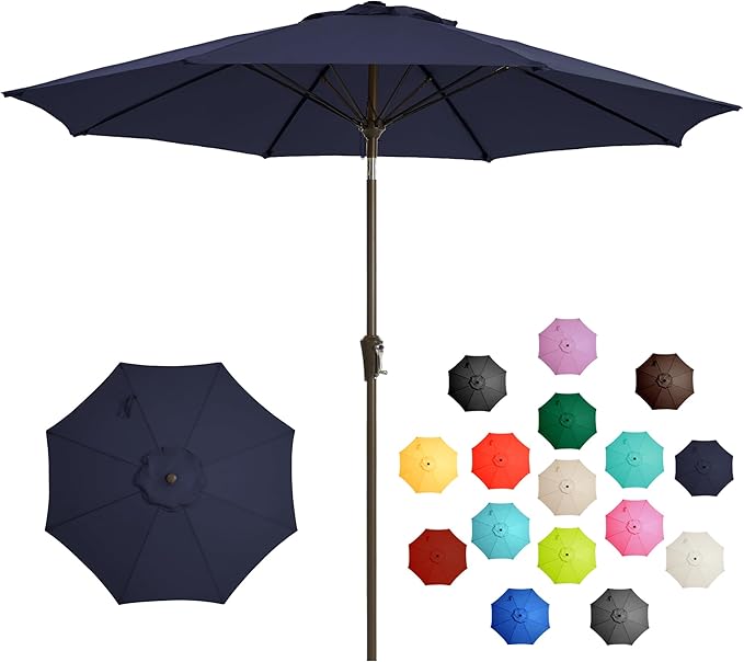 LOUNZY 9FT Large Outdoor Patio Umbrella Table Umbrella-UV Resistant,Easy Push Button Tilt and Crank,8 Sturdy Fiberglass Ribs Pool Umbrella for Patio,Backyard,Deck,Yard,Market