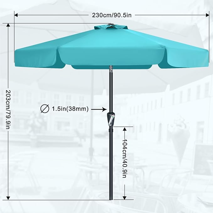 MASTERCANOPY 7.5ft Patio Umbrella with Valance, Crank and Tilt – 6 Ribs Outdoor Market Umbrella, UV/Fade Resistant, Waterproof Canopy with Wind Vent for Garden, Deck, Backyard, Pool (Turquoise)