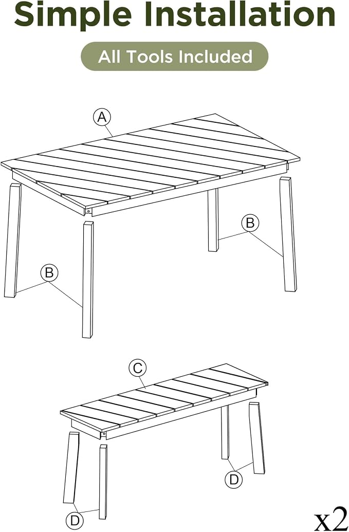 3-Piece Wood Outdoor Dining Set with 2 Benches, Patio Table and Chairs Set, Patio Dining Sets for Patio, Porch, Garden & Indoor Use, Picnic-Style Furniture